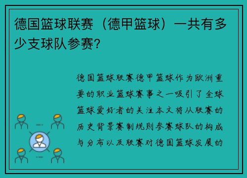德国篮球联赛（德甲篮球）一共有多少支球队参赛？