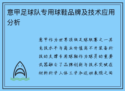 意甲足球队专用球鞋品牌及技术应用分析