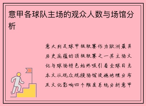 意甲各球队主场的观众人数与场馆分析